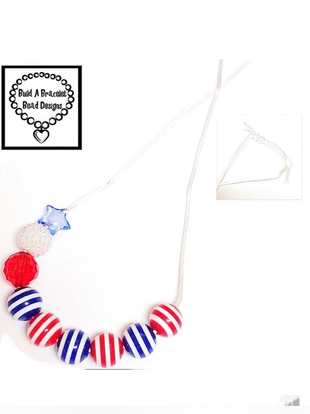 Handmade Patriotic Star & Stripe Necklace Adjustable USA 4th of July Jewelry